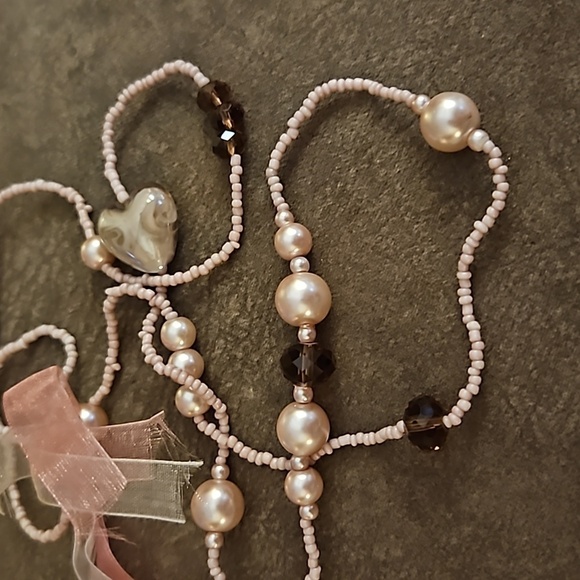 MY STYLE Coquette Pink Glass Pearl Lampwork Heart Necklace Earrings Set - Picture 2 of 5